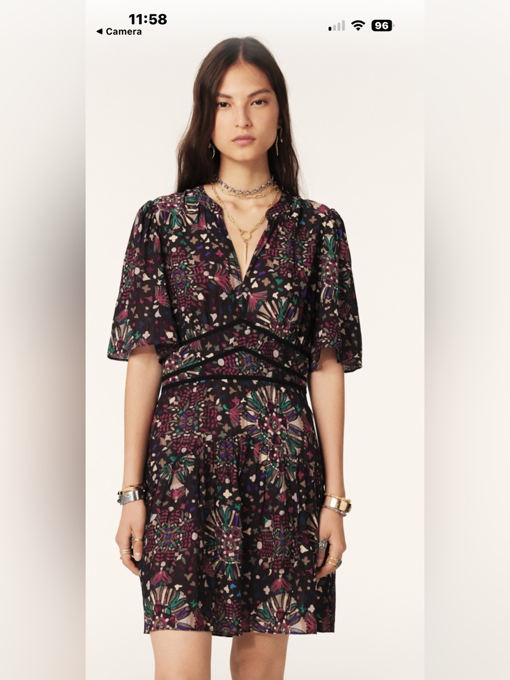 NWT ba&sh V-Neck Flutter Sleeve Women’s Dress  in Black Multicolor